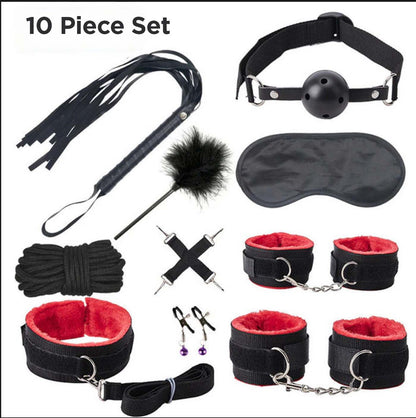 Sexy Leather BDSM Kits Plush Sex Bondage Set Handcuffs Sex Games Whip Gag Nipple Clamps Sex Toys for Couples Exotic Accessories