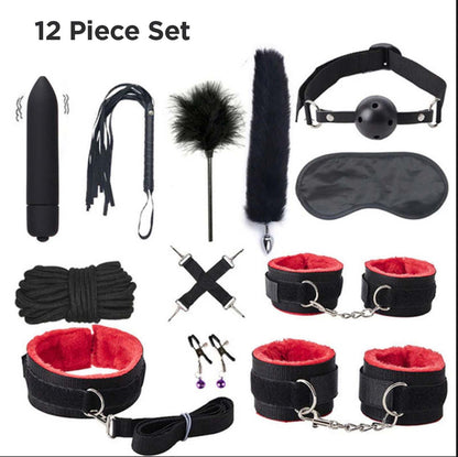 Sexy Leather BDSM Kits Plush Sex Bondage Set Handcuffs Sex Games Whip Gag Nipple Clamps Sex Toys for Couples Exotic Accessories