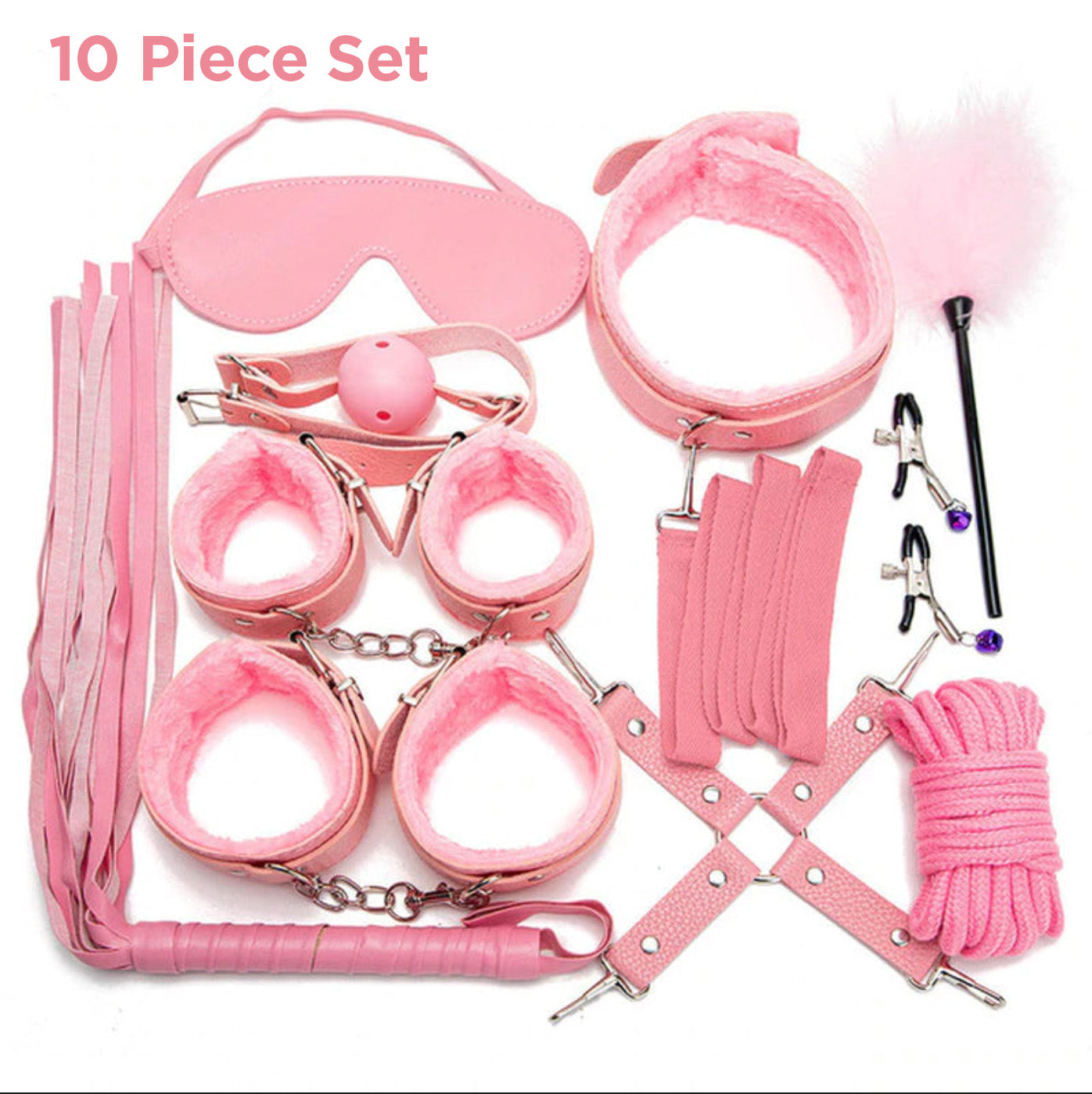 Sexy Leather BDSM Kits Plush Sex Bondage Set Handcuffs Sex Games Whip Gag Nipple Clamps Sex Toys for Couples Exotic Accessories